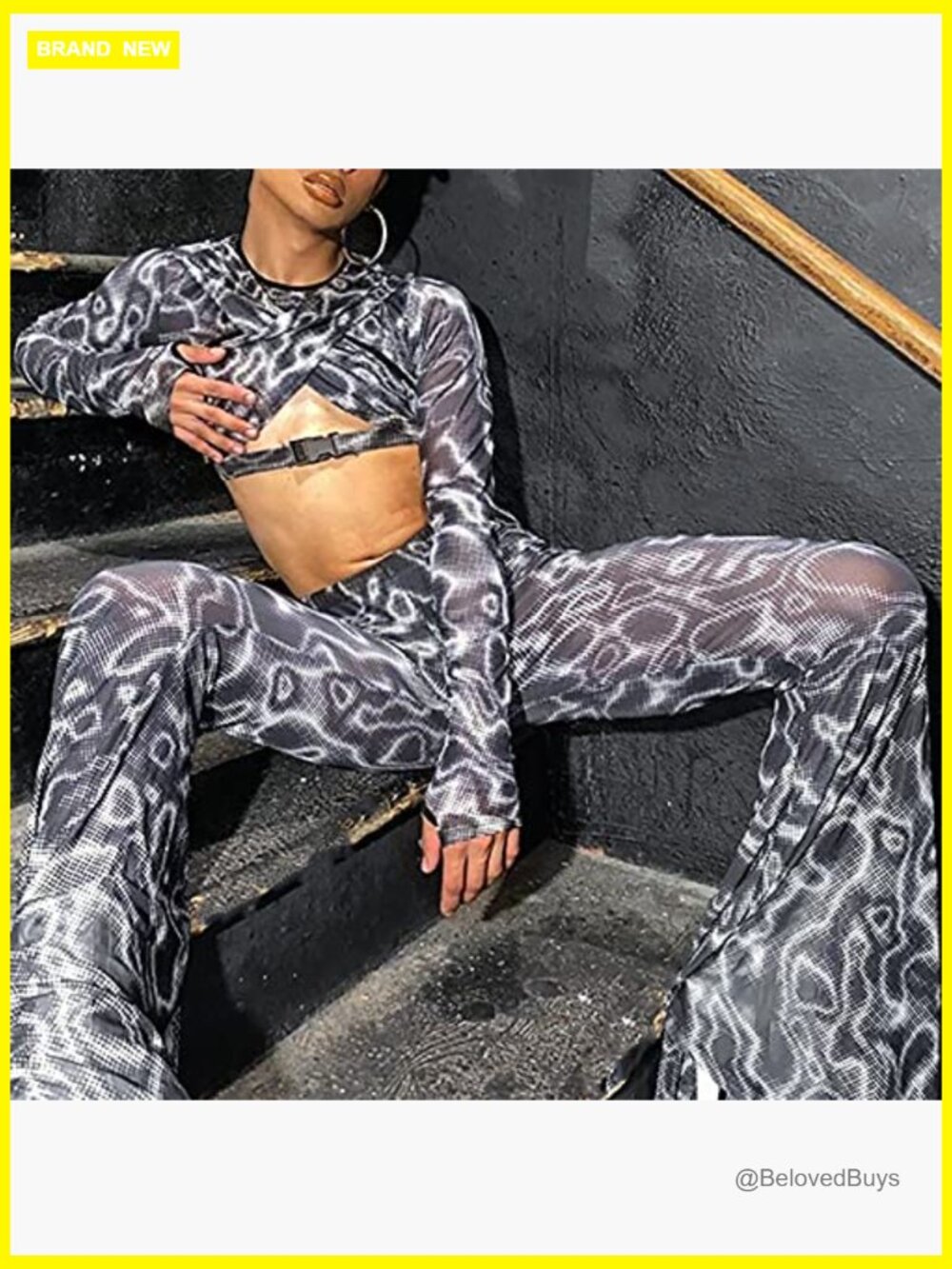 High Waist Mesh Sheer Pants Flared Bell Bottom Rave Festival Dance Clubwear - Picture 3 of 7